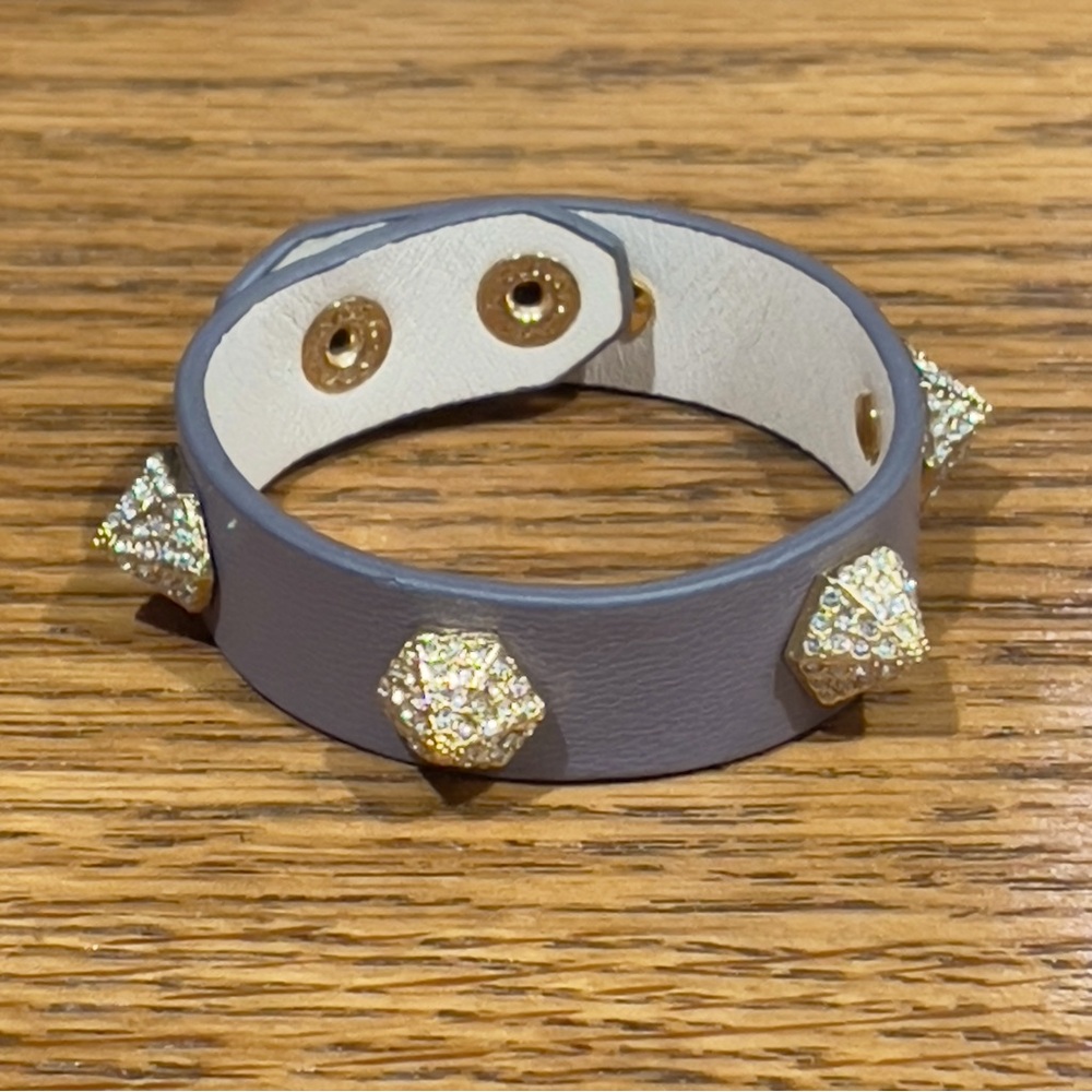 Vince Camuto Crystal Studded Gray Leather Wrap Bracelet